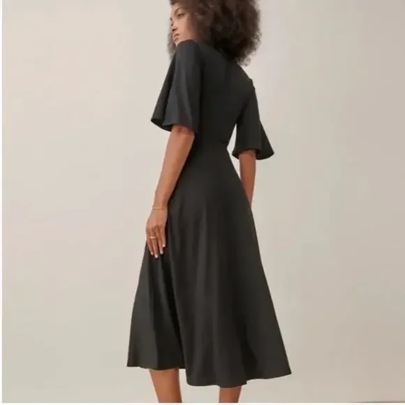 NEW REFORMATION Black Ernest Midi Dress | S - Picture 2 of 8